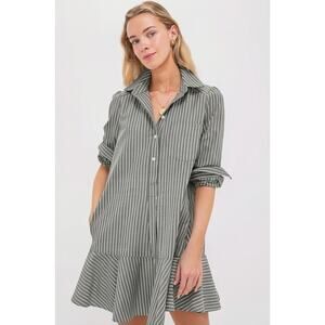 Tuckernuck Callahan Shirt Dress Size Medium Green White Stripe Cotton Blend EUC